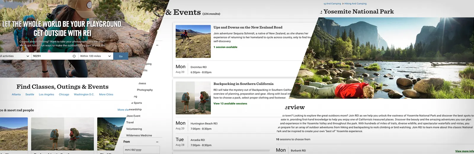 REI Classes/Events and Adventures Team project screenshot